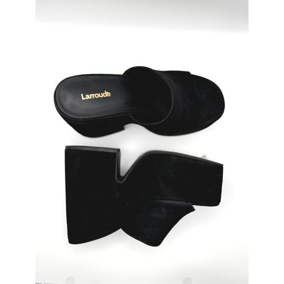 Larroudé black retro Wanda Suede Platform Mules size 8 Y2k chunky heel - Picture 2 of 13
